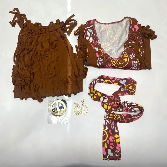 Hippie Boho Peace 70s Deluxe Costume Set Halloween Cosplay Set Plus Size XXL-3XL - Picture 7 of 13